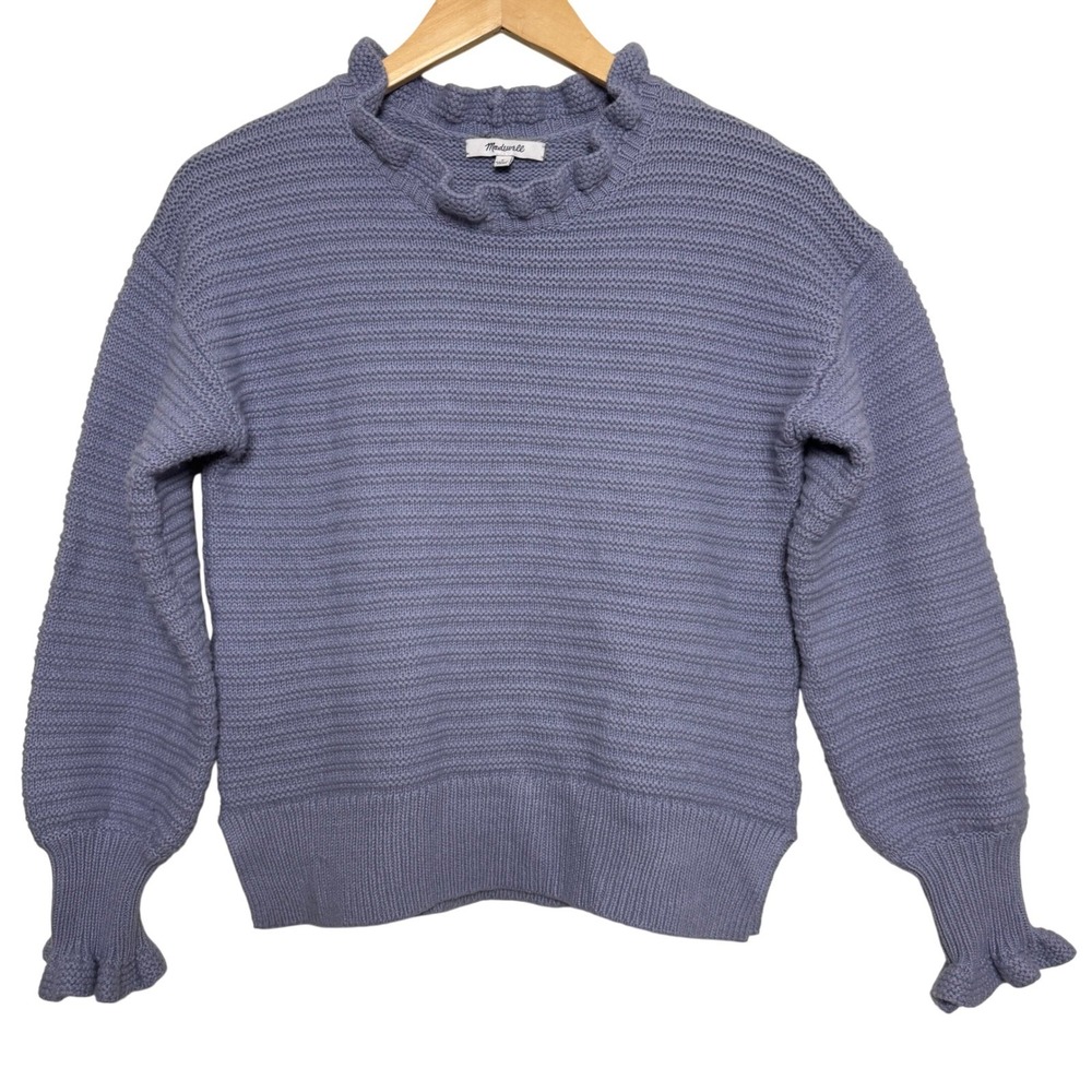Madewell Womens Sweater Small Purple Lavender Ruffles Cotton‎ Merino Wool Knit